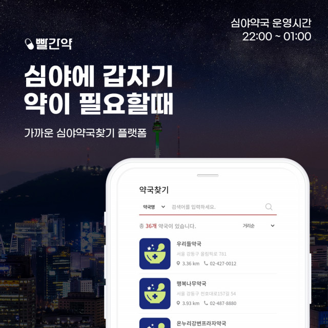 빨간약 앱, 심야·공휴일 운영 약국 찾는 ‘문 연 약국 찾기 서비스’ 실시