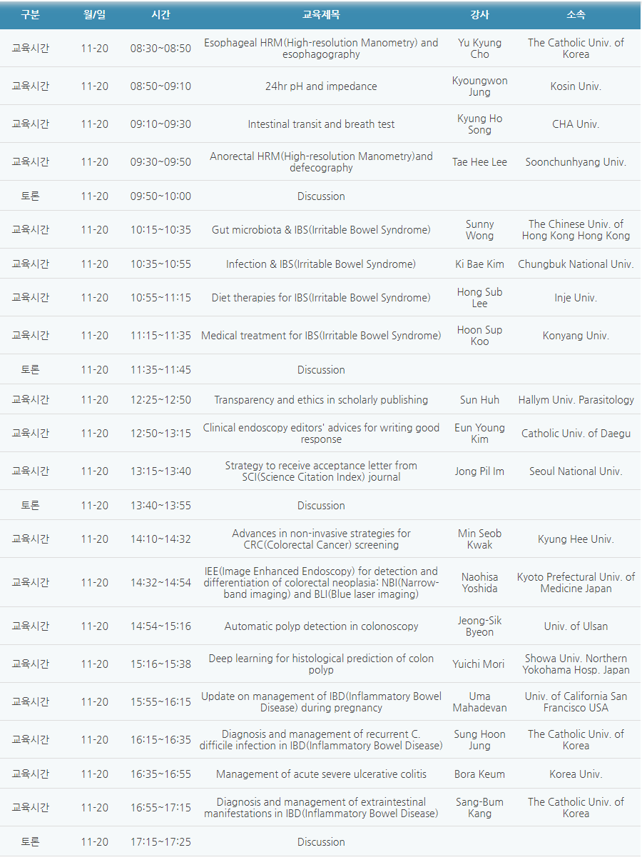[6평점] 11/20(토) 소화기연관학회 학술대회(3일차)