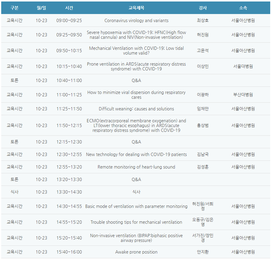 [6평점] 10/23(금) The 28th Asan Ventilator Workshop (Virtual conference)