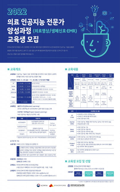 한국보건복지인재원, 의료 인공지능 전문가 양성 과정 교육생 모집