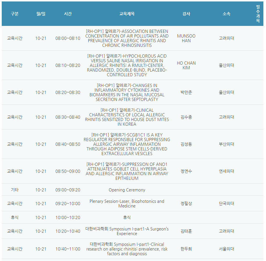 [6평점] 10/21(목) 제27차 이비인후과 종합학술대회 1일차