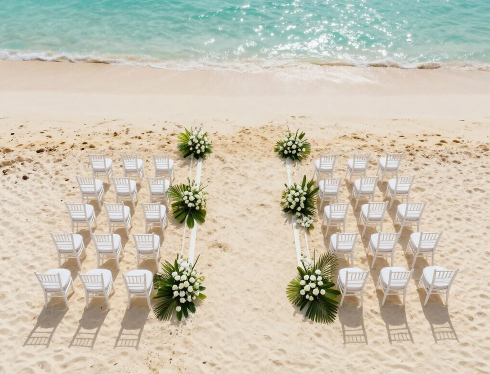Rustic micro-wedding dinner table on a terrace overlooking the ocean during a romantic sunset.
