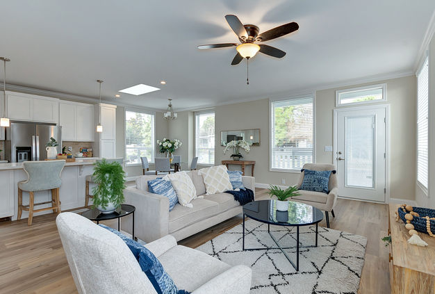 Bright, airy living room with modern furniture