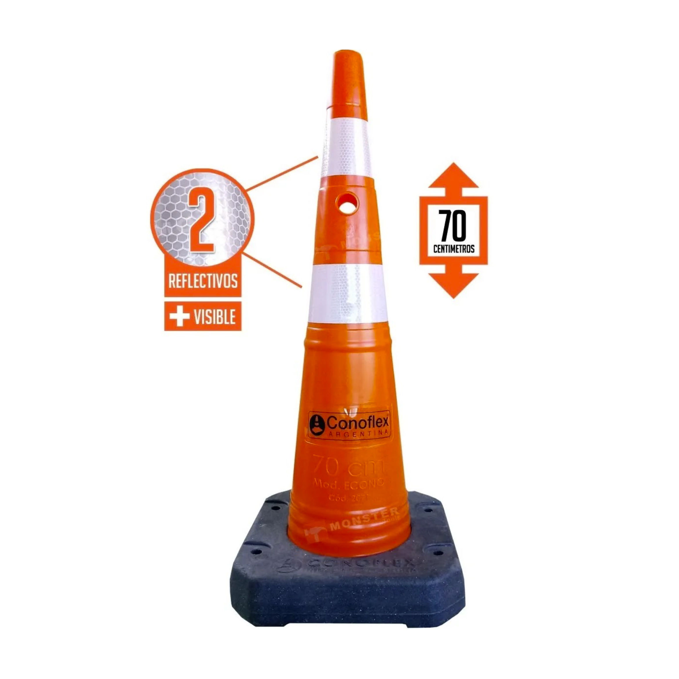CONO VIAL CONOFLEX NARANJA REGLAMENTARIO 70- 75 CM BASE RIDIGA PESADA