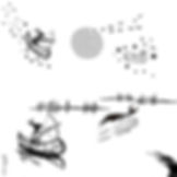 "The Great Battle Between Wenabozho and Mishibizhiw" Pen and ink drawing by Zhawano Giizhik the Great Water Lynx"