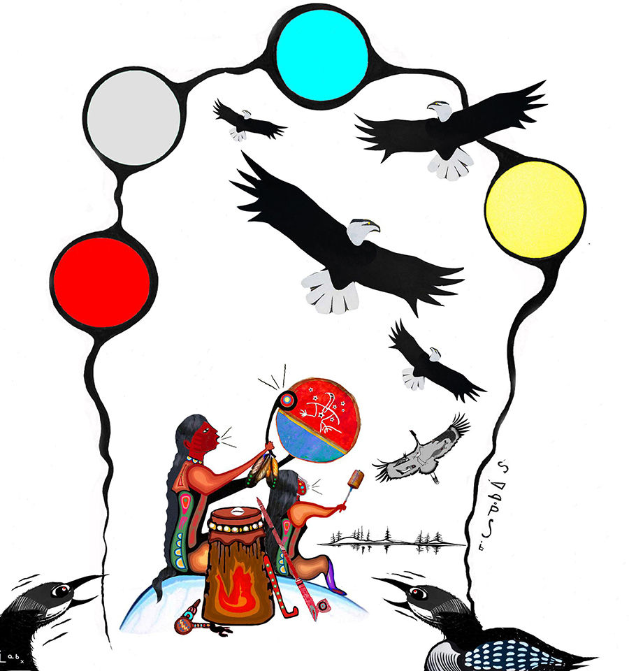 Madwewe'iganag (Sound Makers) painting by Zhaawano Giizhik