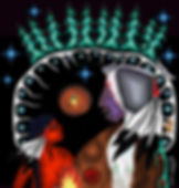 "Wenabozho and the Giant in the Spirit Cave" Painting by Zhaawano Giizhik