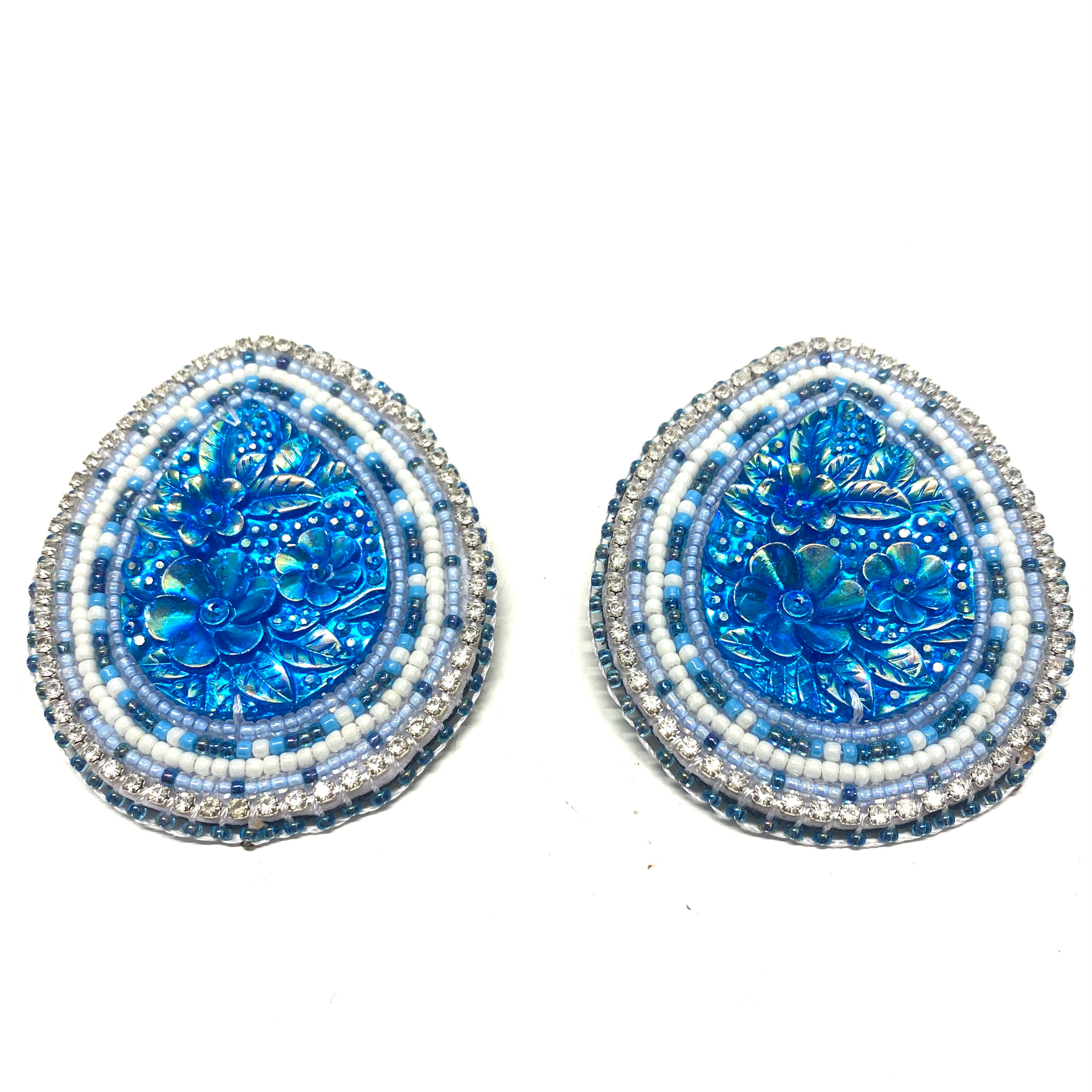 Blue Flower Beaded Earrings