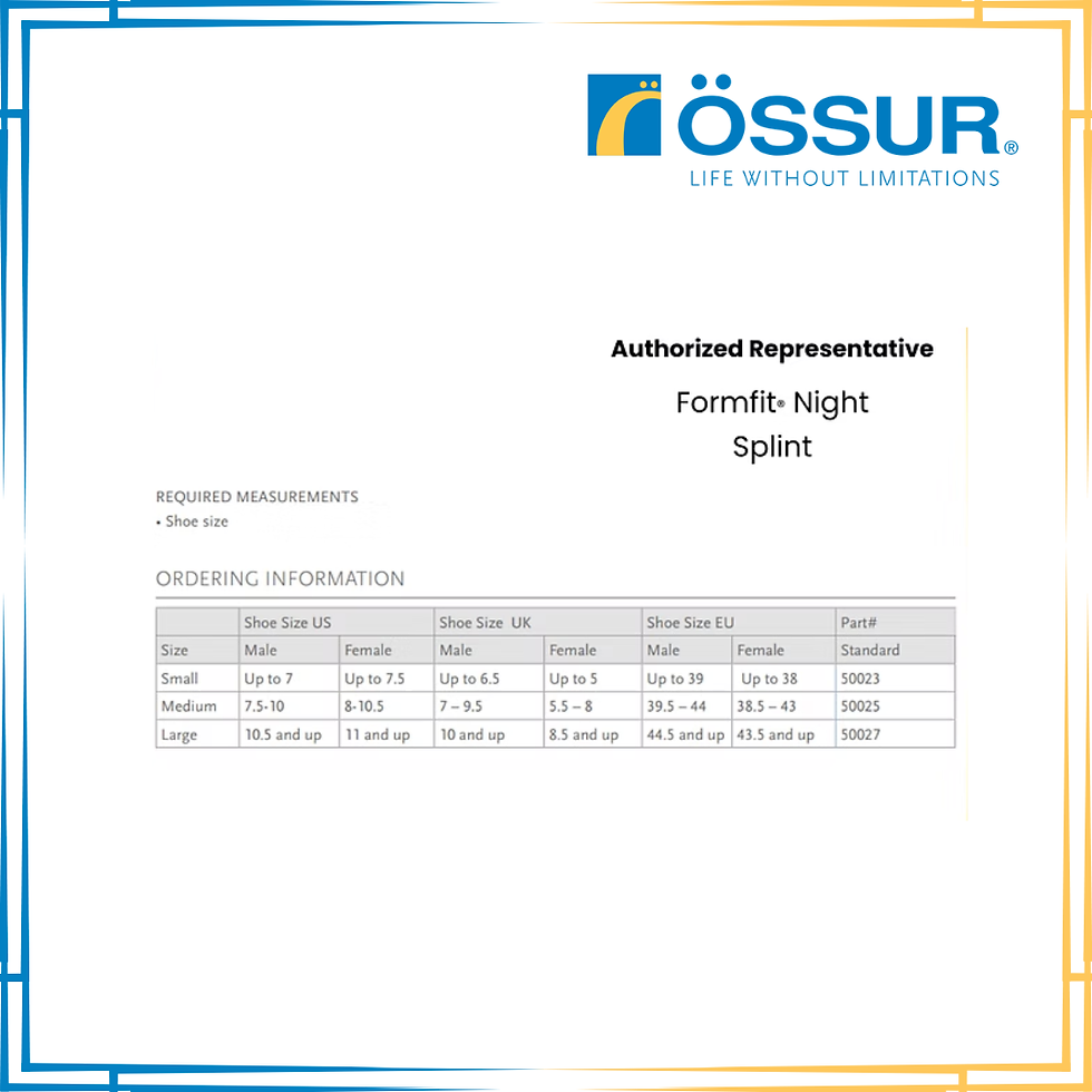 Thumbnail: Össur Formfit-Night Splint ordering information and size chart