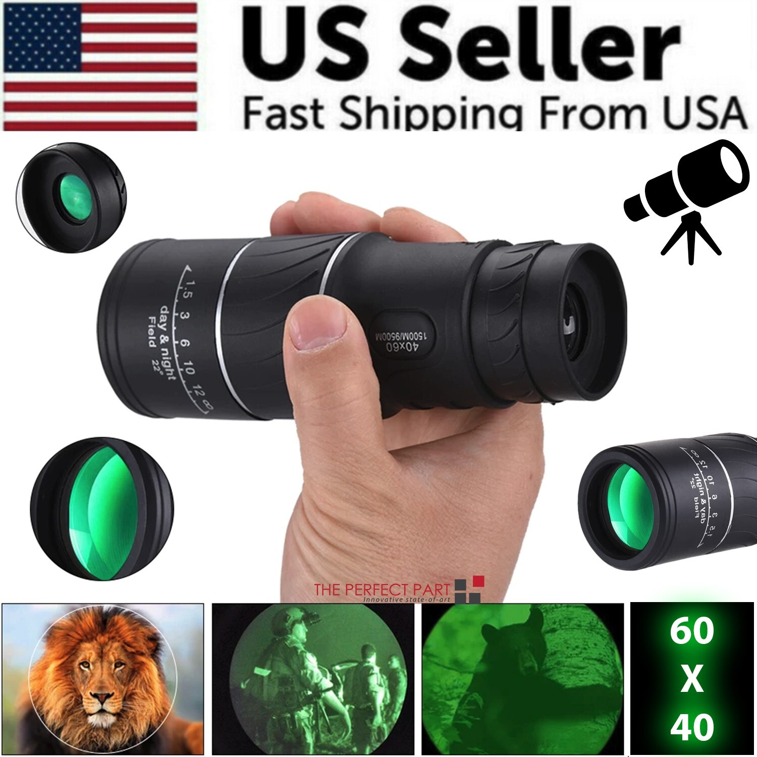 40x60 Monocular – High-Power BAK4 Prism Waterproof Outdoor Night Vision