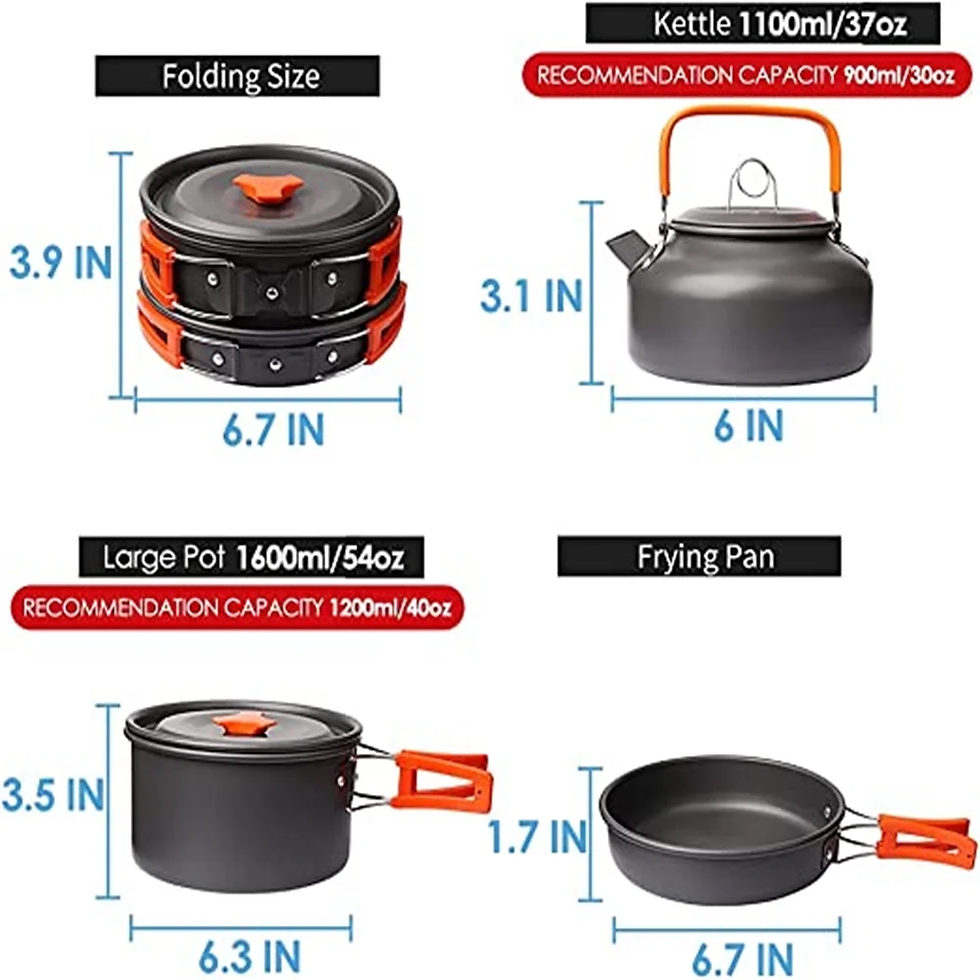 Thumbnail: Camping Cookware Set Lightweight Non-Stick Pot & Pan Kit with Storage Bag