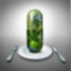 Healthy foods inside a supplement capsule
