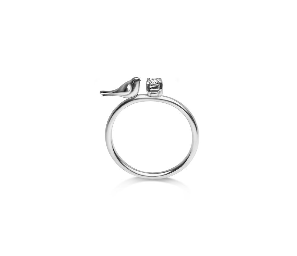 Miniatura: Little Bird Ring with Zircon in Silver or Gold Plated Silver