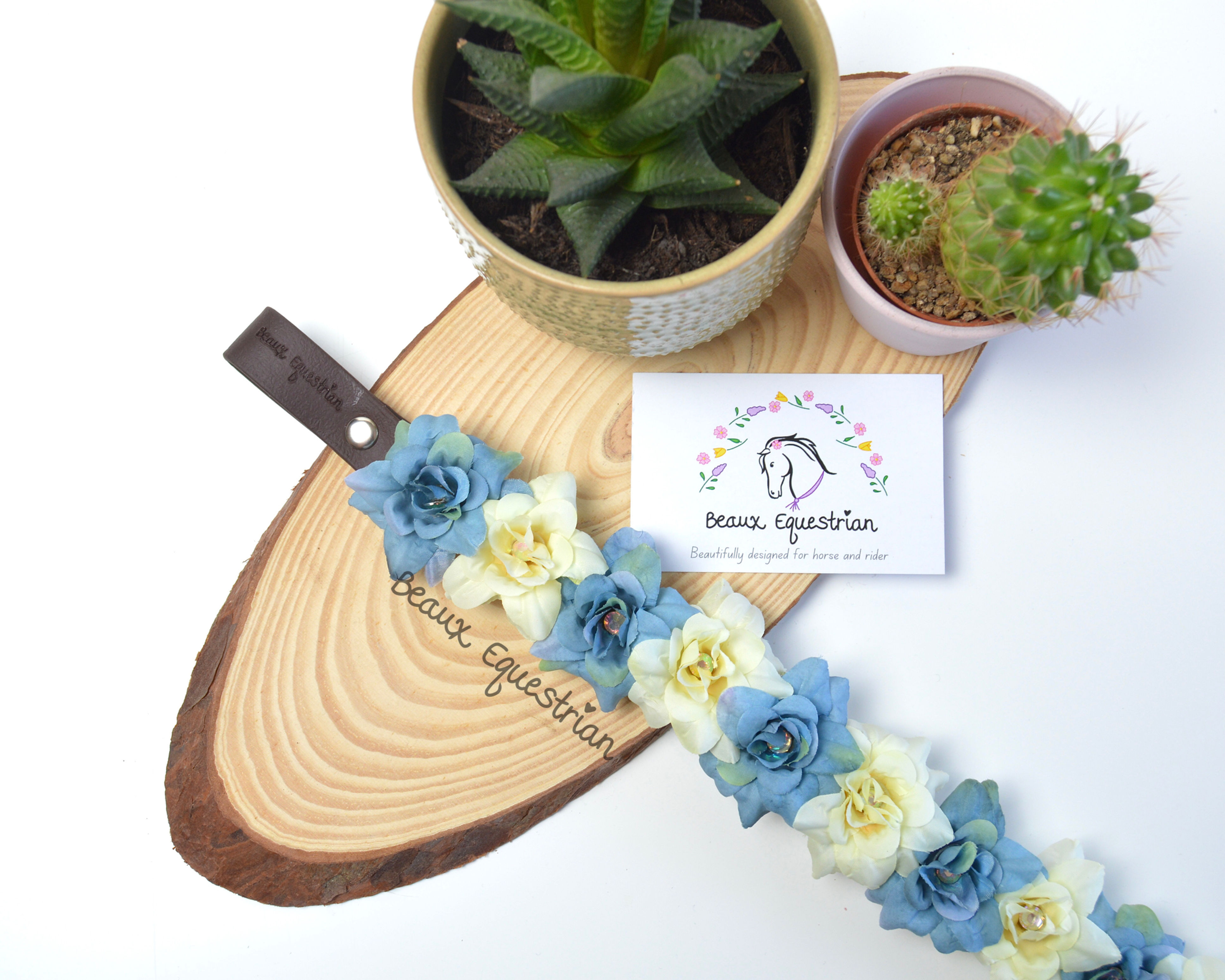 Dark Blue & Milky White Flower Browband