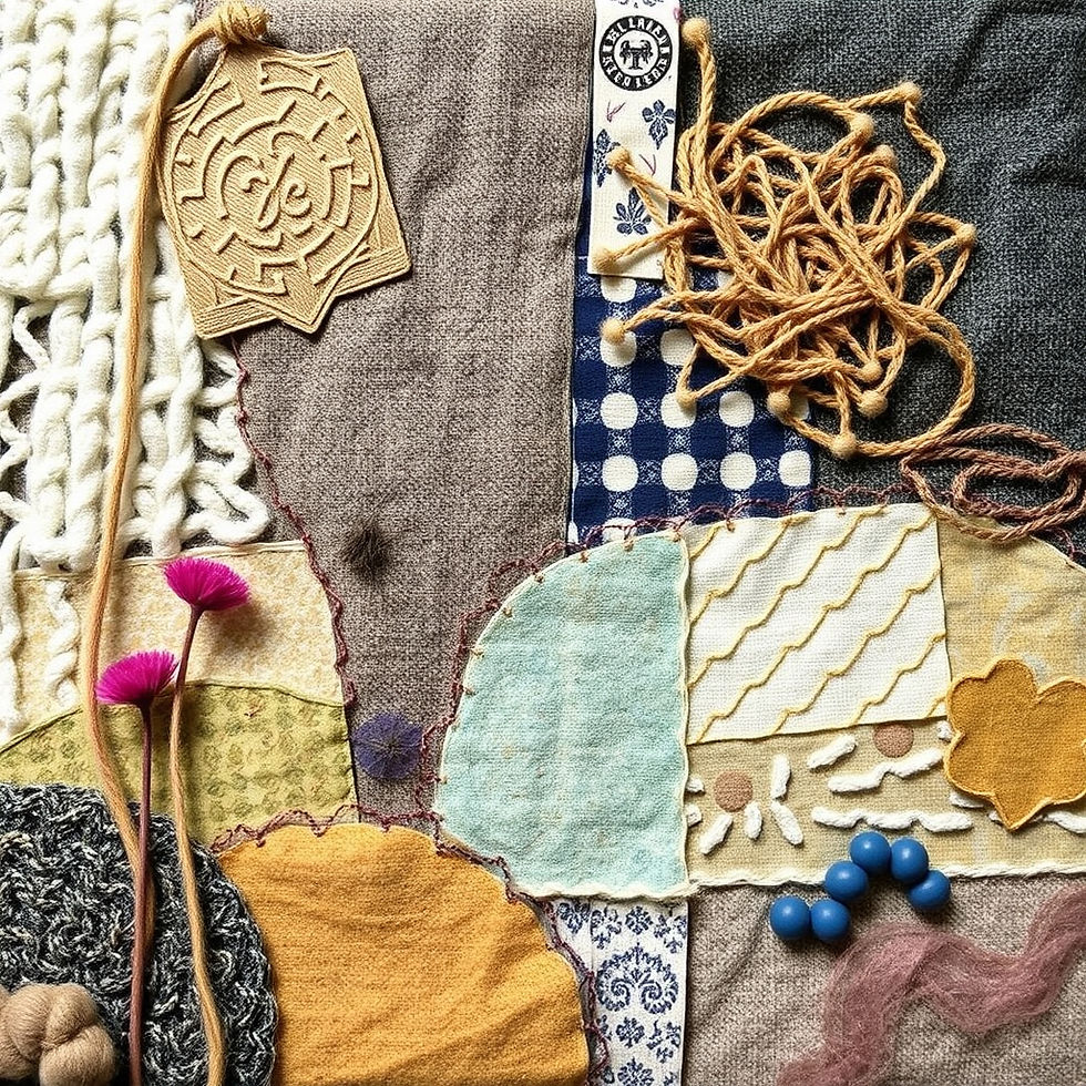 Close-up view of a colorful textile vessel showcasing intricate stitching techniques