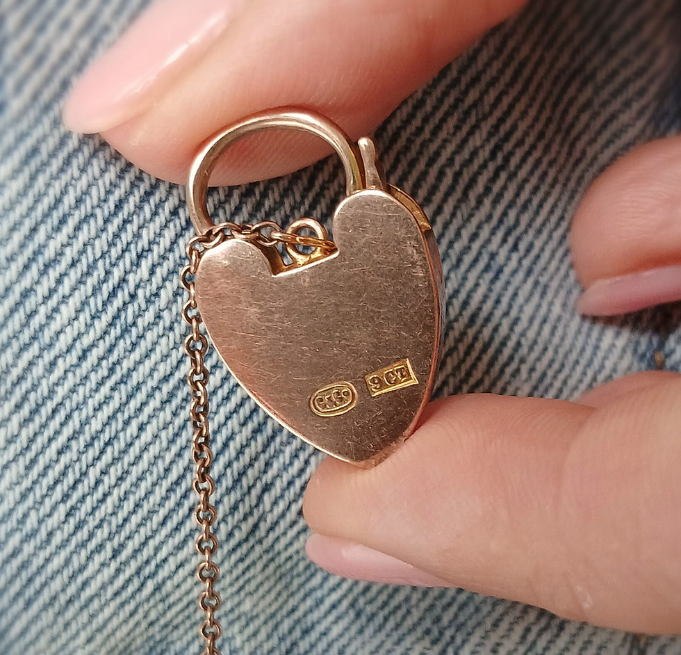 Thumbnail: Antique 9ct Gold XL Heart Padlock Charm Pendant 