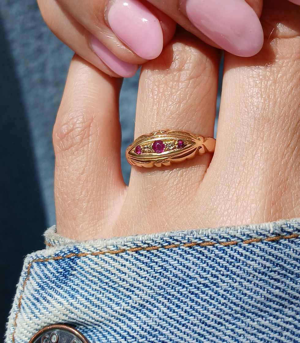 Thumbnail: Antique 18ct Gold, Ruby & Diamond Ring 1919