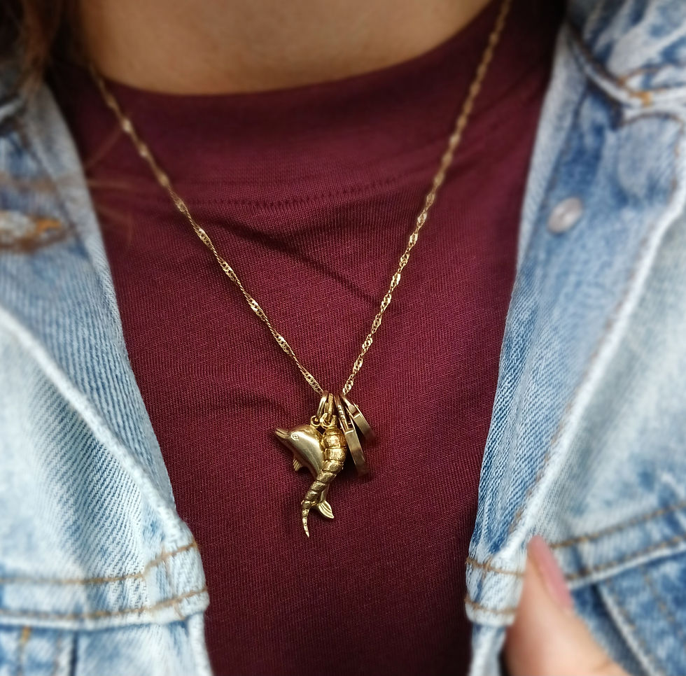 Thumbnail: Vintage 9ct Gold Dolphin Charm Pendant 