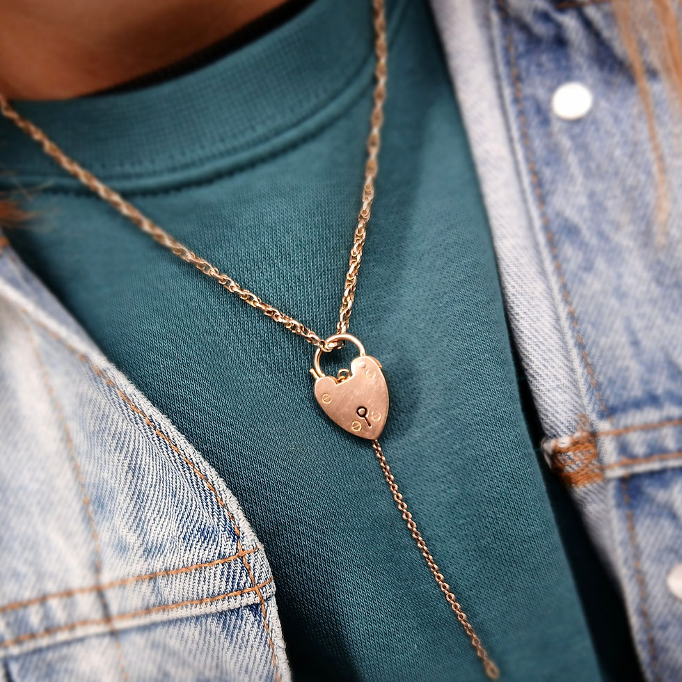 Thumbnail: Antique 9ct Gold XL Heart Padlock Charm Pendant 