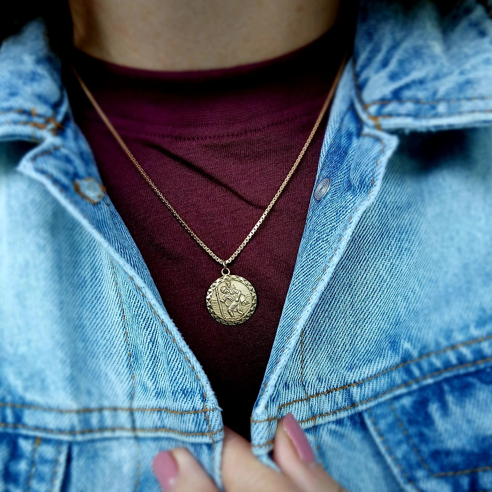 Thumbnail: Vintage 9ct Gold St Christopher Disc Charm Pendant 1970