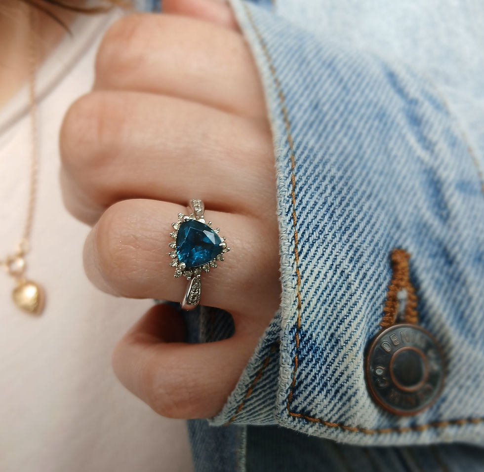 Thumbnail: Preloved 9ct White Gold, London Topaz & Diamond Ring 2005