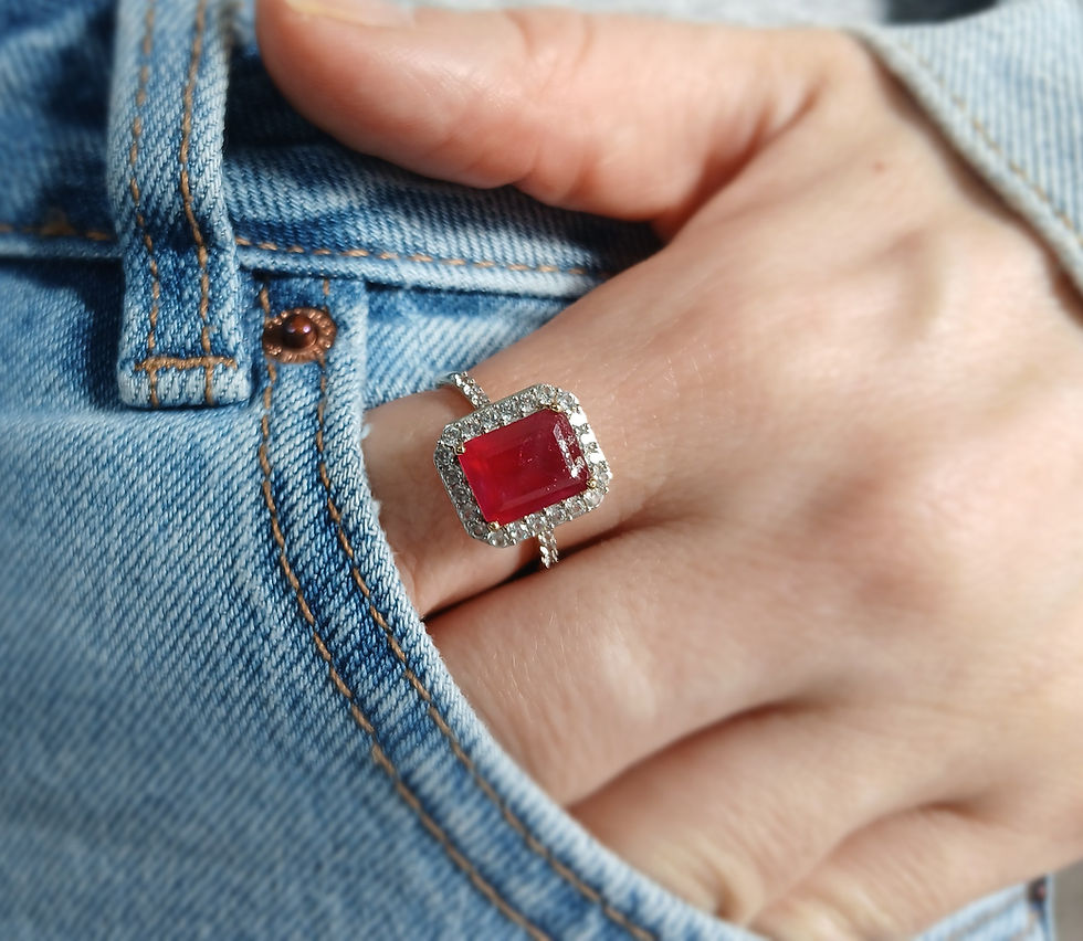 Thumbnail: Vintage 9ct Gold Pink Paste & White Topaz Cocktail Ring 
