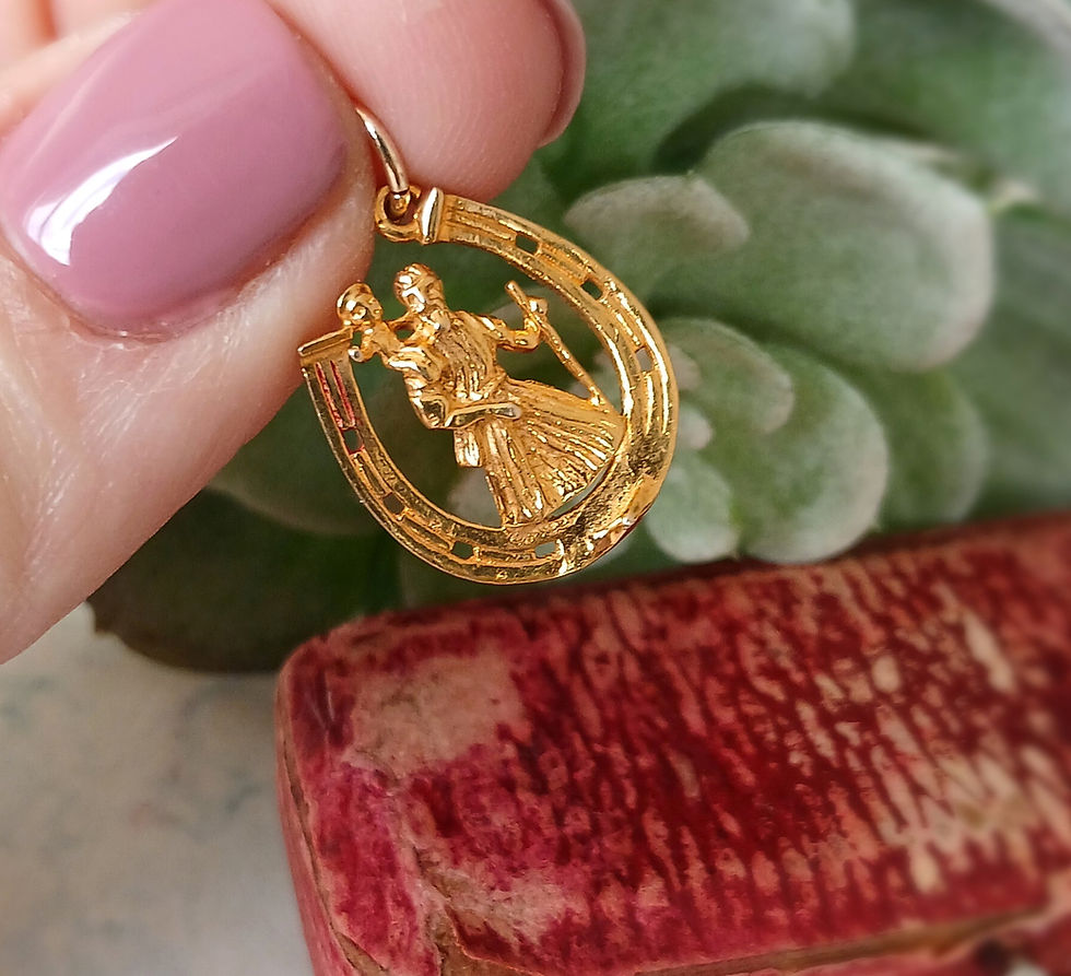 Thumbnail: Vintage 9ct Gold St Christopher Horseshoe Charm Pendant 1969