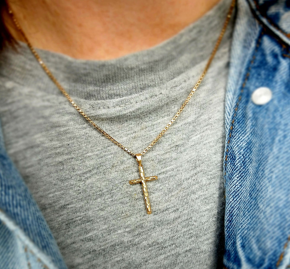 Thumbnail: Vintage 9ct Gold Engraved Cross Charm Pendant 