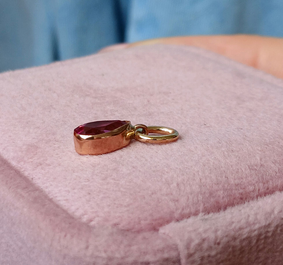 Thumbnail: Antique 9ct Gold & Pink Paste Pear Charm 