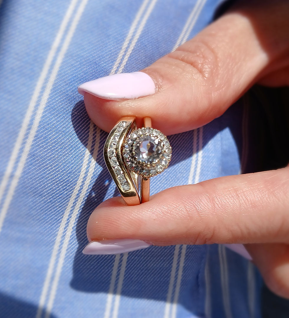 Thumbnail: Vintage 9ct Gold Beryl Cluster Halo Ring 1968