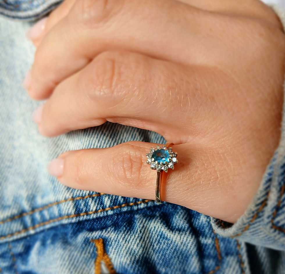 Thumbnail: Vintage 9ct Gold, Topaz & Diamond Ring 1986