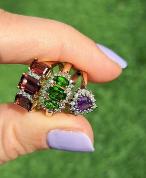 Thumbnail: Vintage 9ct Gold, Amethyst & Diamond Heart Ring 1990