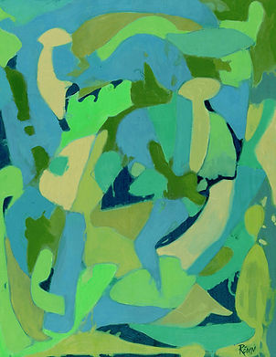Abstract painting in greens and blues showcasing how dreams mirror our inner thoughts and emotions.
