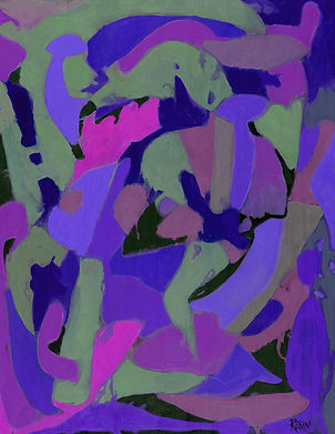 Colorful abstract painting in purples, depicting the emotional and experiential aspects of our subconscious minds.