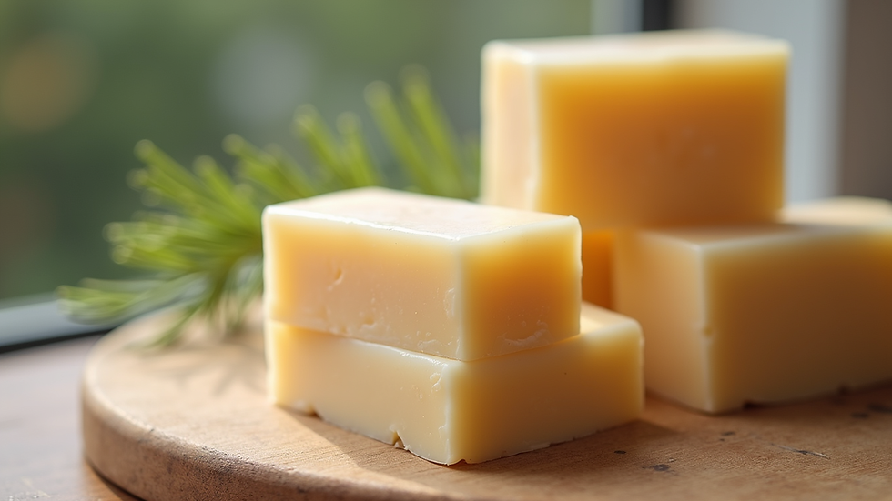Close-up view of natural soap bars stacked on wooden surface