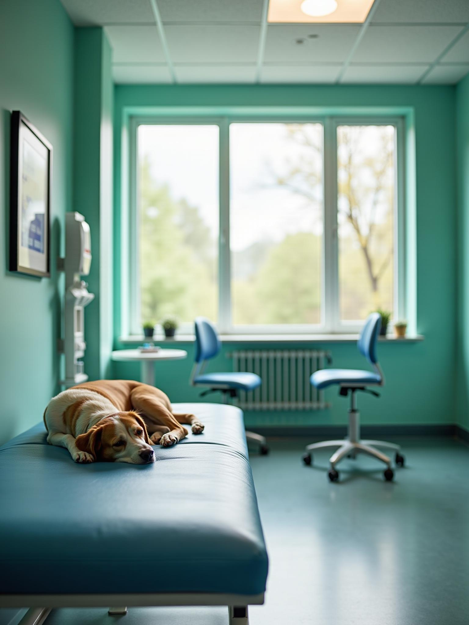 Dog asleep on a examination couch