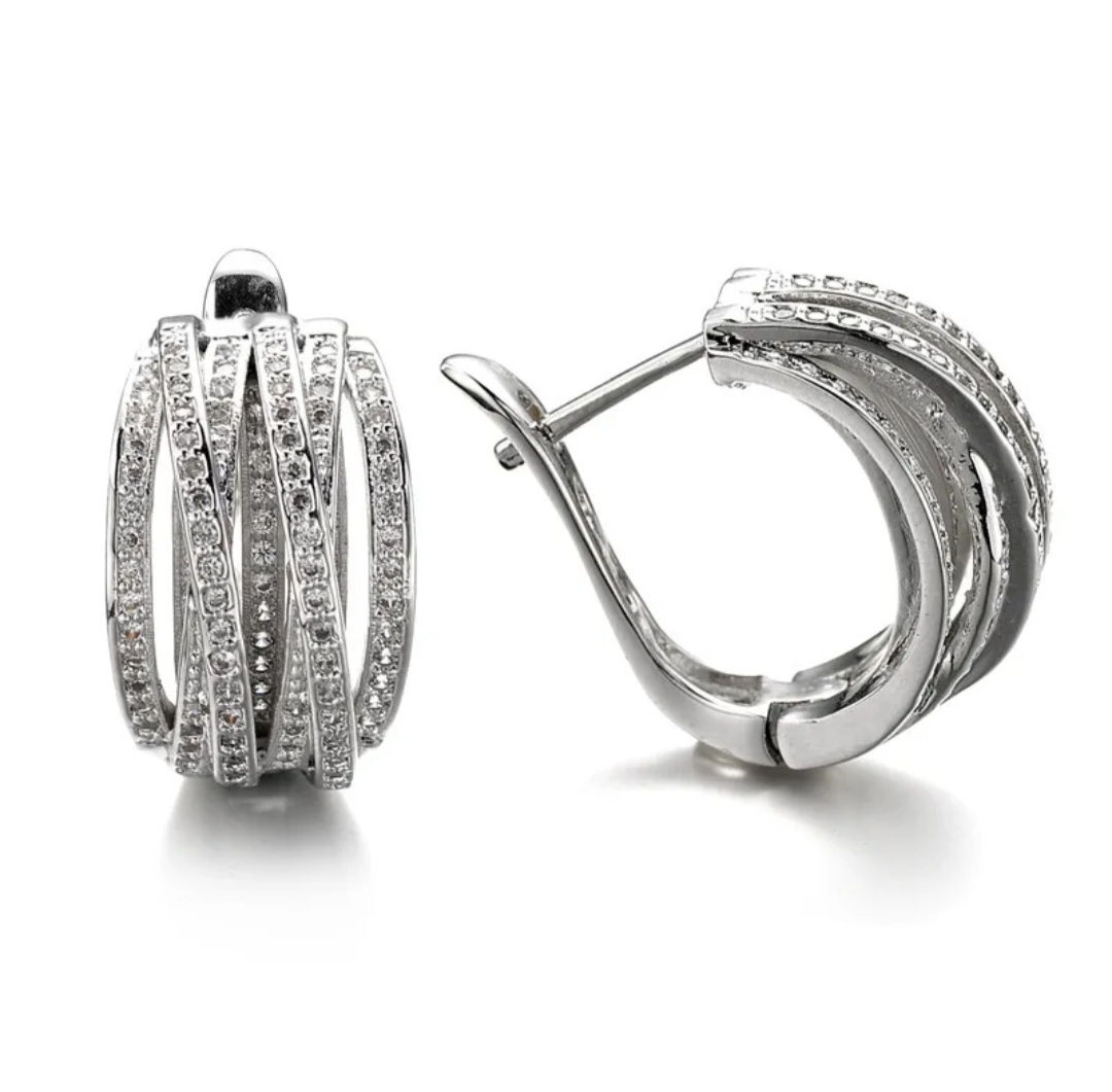 עגילי חישוק קטן בשיבוץ שורות אבנים