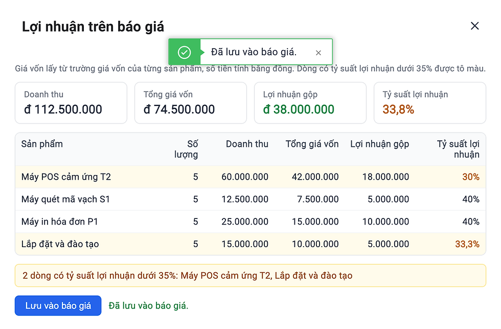 Lưu lợi nhuận vào báo giá