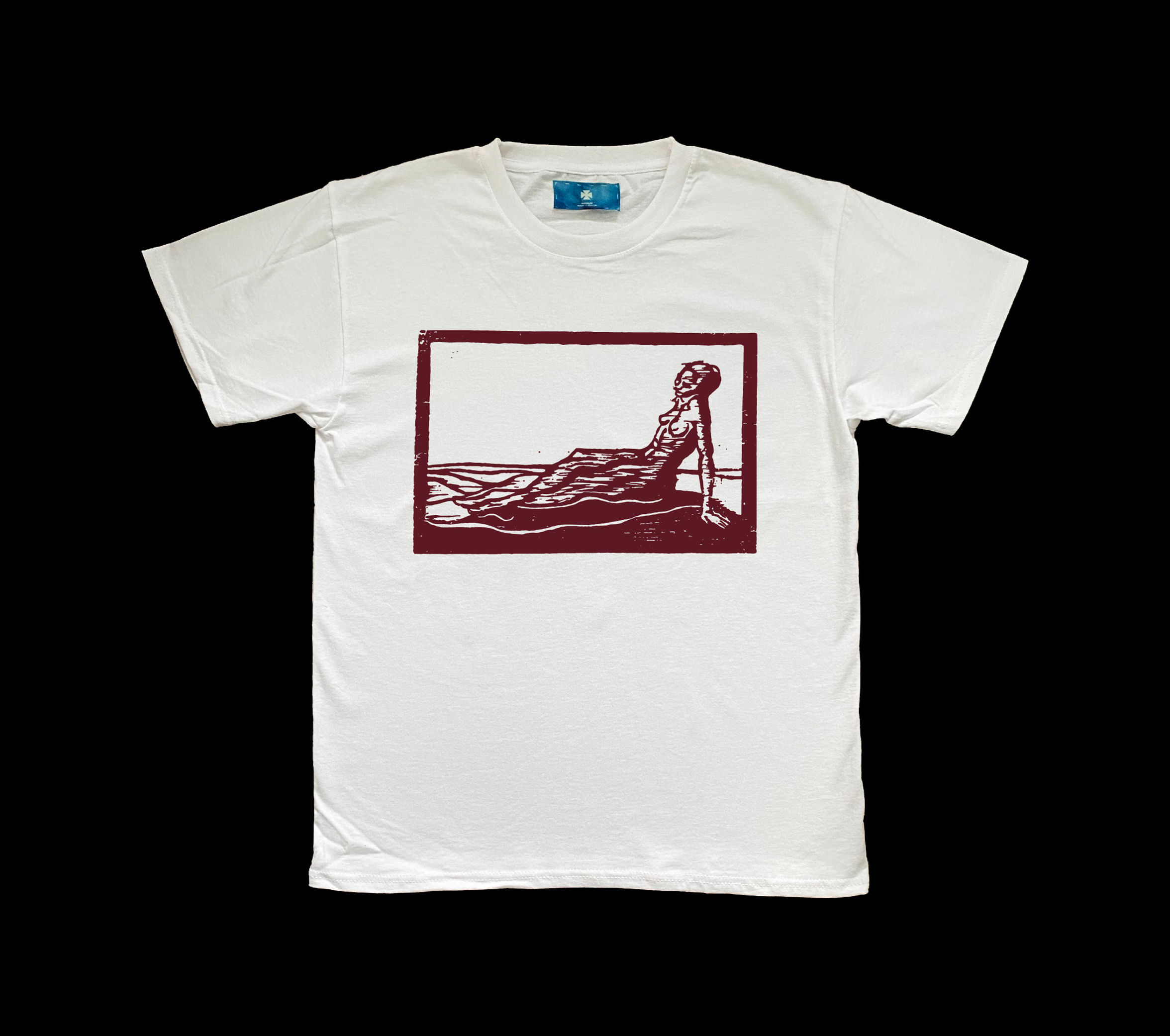 "Stille" Holzschnitt T-Shirt in Weiß