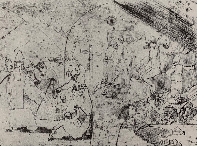 Wilhelm Morgner Kreuzigung Radierung religiöses Motiv expressionistische Darstellung