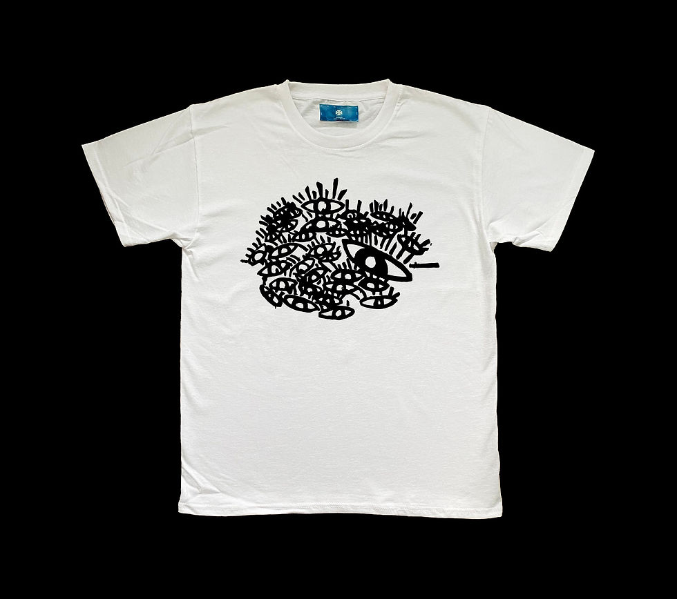 Miniaturbild: "Tausend Augen" Holzschnitt T-Shirt in Weiß