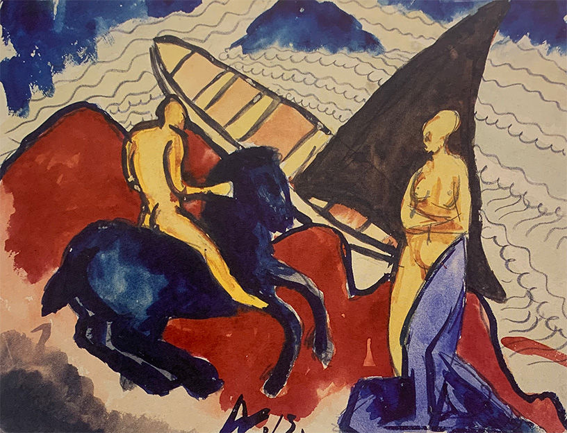 Wilhelm Morgner Aquarell blaues Pferd expressionistische Farben