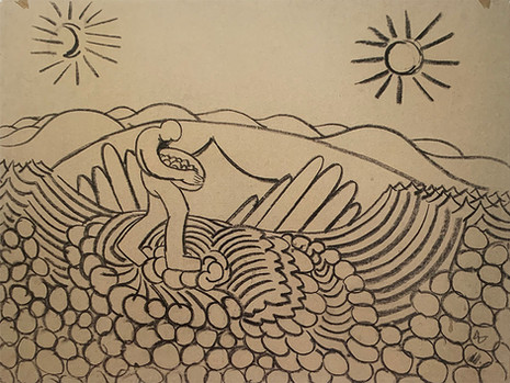 Wilhelm Morgner expressionistische Zeichnung Feldarbeit Sonne Mond abstrakte Landschaft