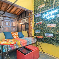 Colorful decor in garage Airbnb unit
