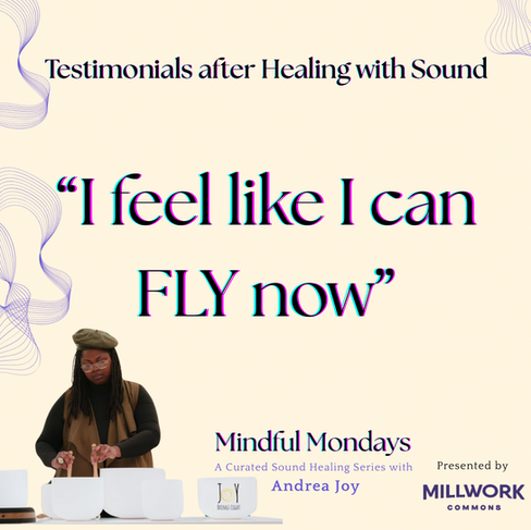Testimonial for Mindful Mondays participant that says "I feel like I can fly now"