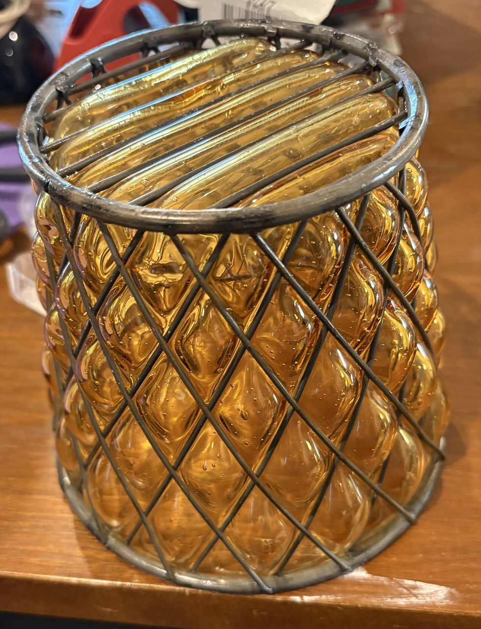 Thumbnail: MCM Metal Caged Amber Glass Bowl