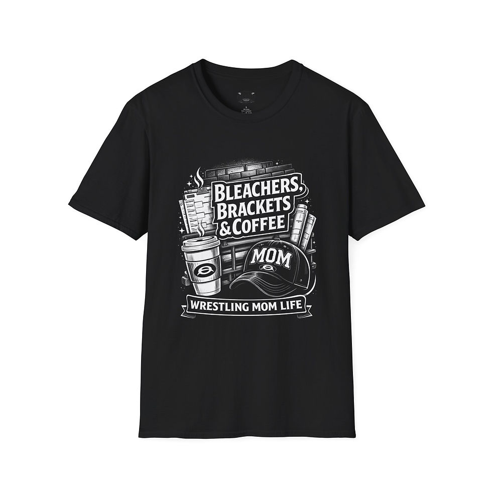 Thumbnail: Black Wrestling Mom Life graphic t-shirt by Mat Mindset Apparel with vintage wrestling mom design.