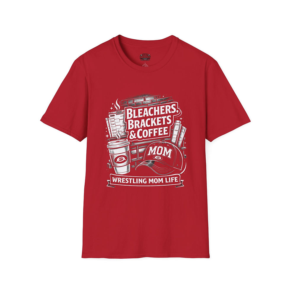 Thumbnail: Red Wrestling Mom Life graphic t-shirt by Mat Mindset Apparel with vintage wrestling mom design.