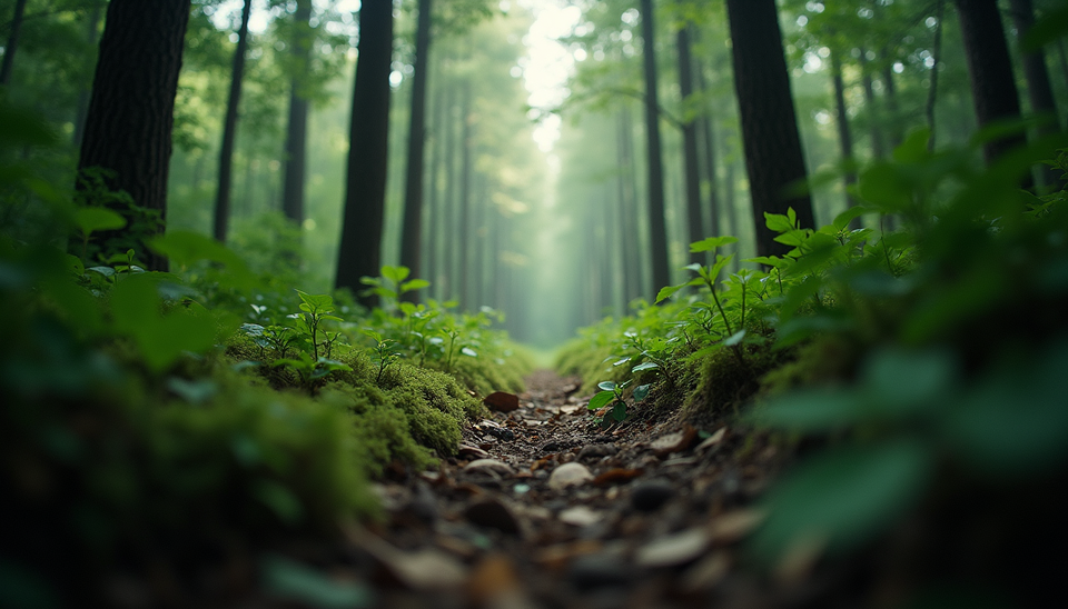 Eye-level view of a dense forest setting used in Pushpa 2