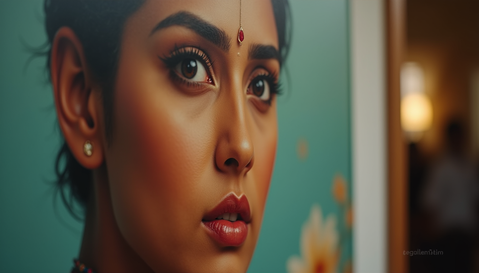 Close-up view of a movie poster featuring a Bollywood star